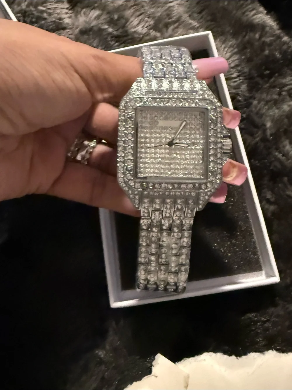 Men’s Pave Crystal Square Bracelet Watch — Silver